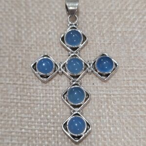 Elegant Silver and Blue Chalcedony Cross Pendant